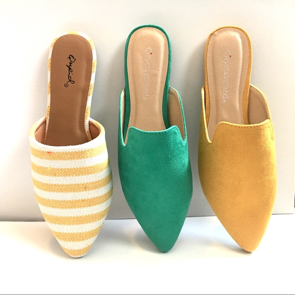 Yellow Faux Suede Mules - Rounded Toe - Picture 8 of 8